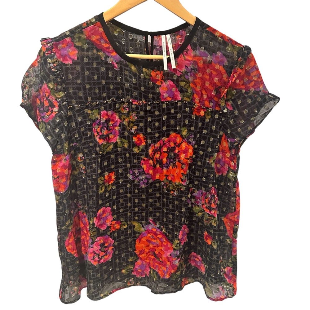 Anthropologie Fiorella‎ Blouse Size 10 Floral Sheer